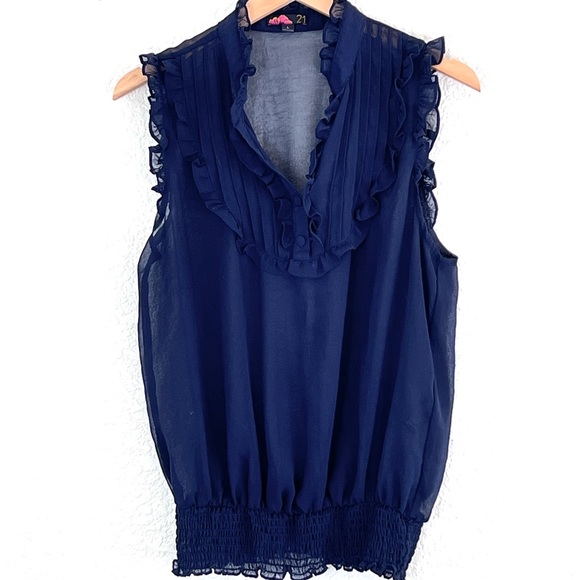 Forever 21 | Navy lightweight duffle smocked waist tank top blouse size … - Picture 1 of 10